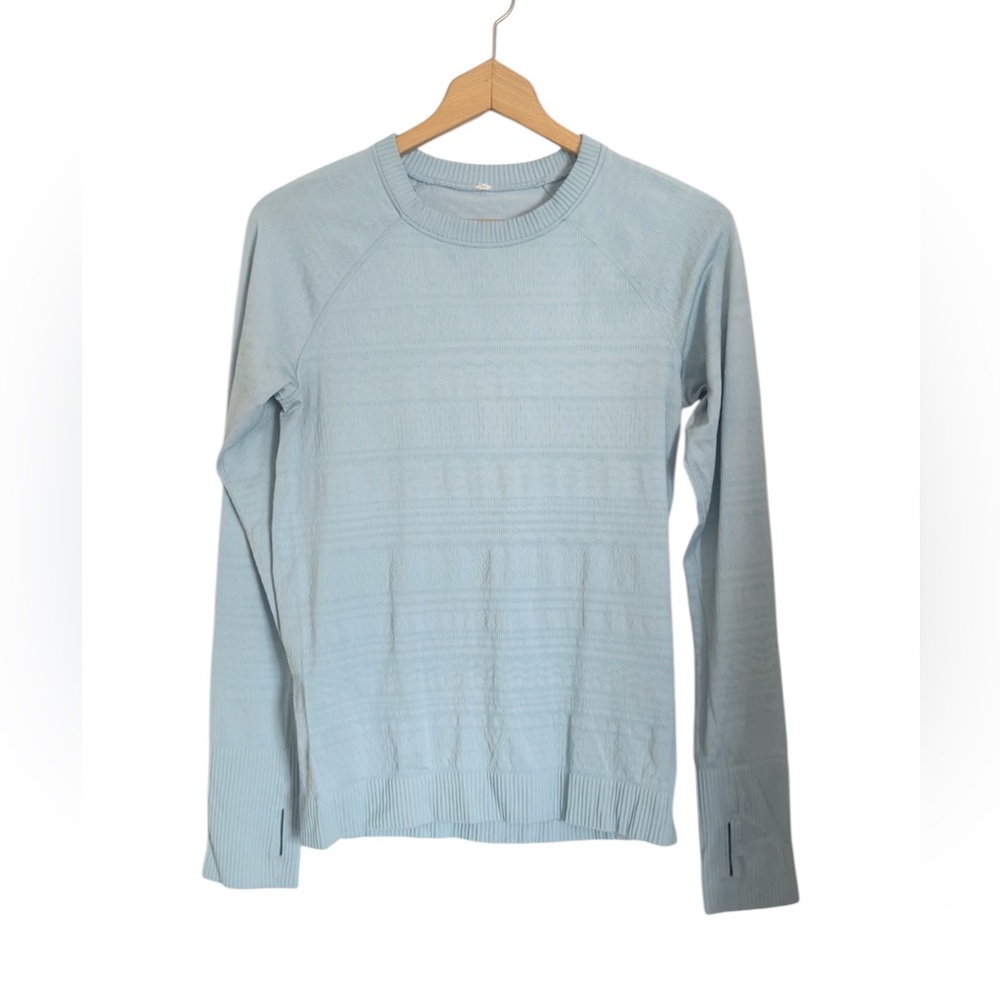 Lululemon Rest Less Pullover Heathered Caspian Blue Long Sleeve Top size 10
